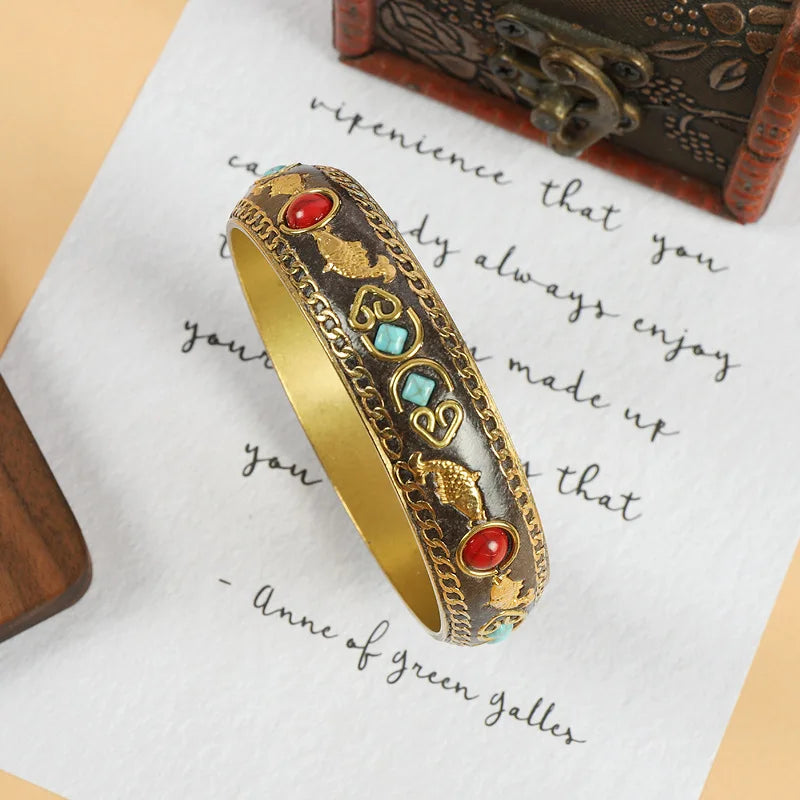 Vintage Brass Bangle, Tibetan Nepali Style