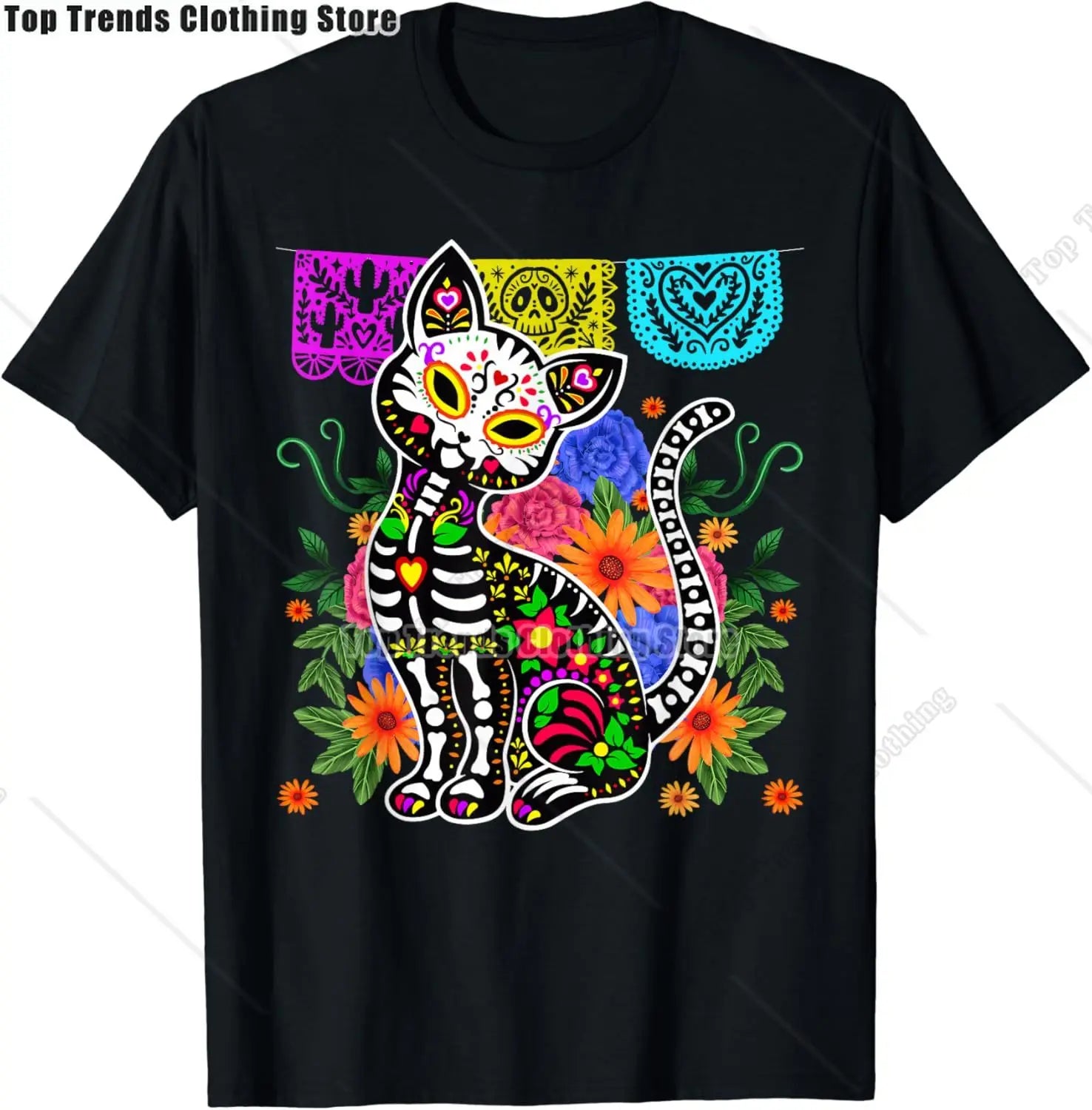 Cute Sugar Skull Cat Dia De Los Muertos Day of The Dead T-Shirt Mexican
