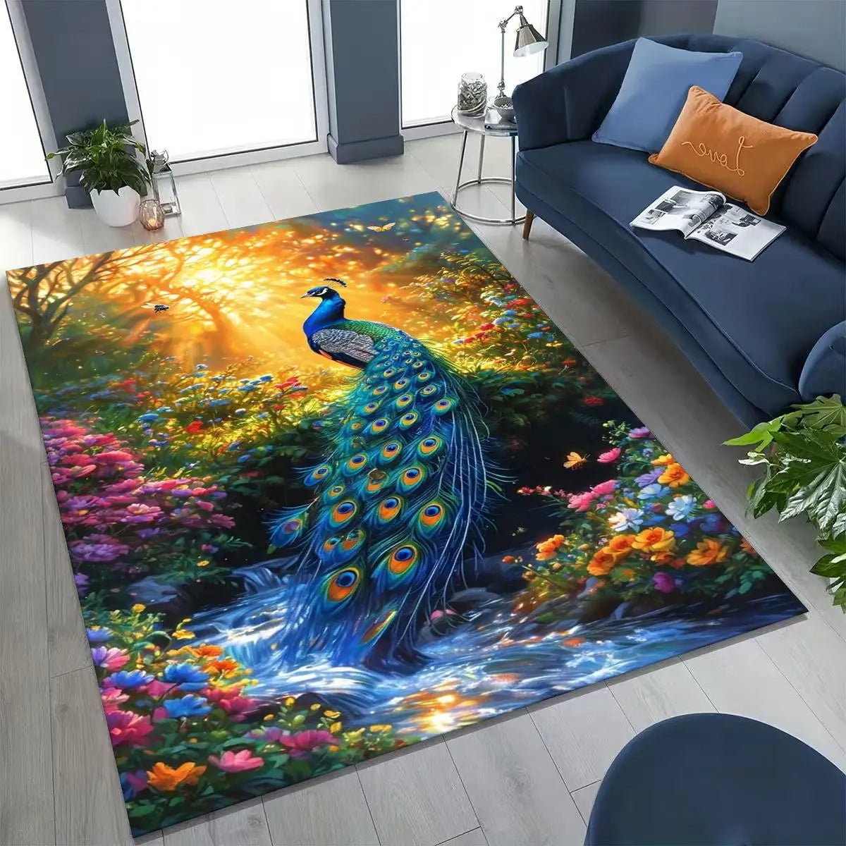 Colorful Peacock Birds Rug