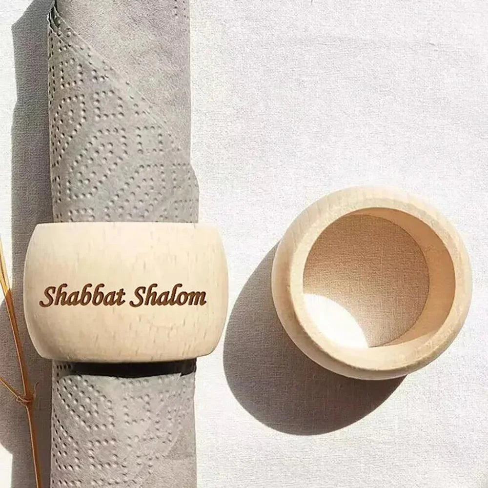 5Pcs Shabbat Shalom Wooden Napkin Rings