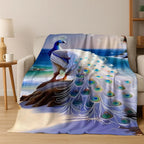 3D Colorful Peacock Birds Dream Flannel Blanket
