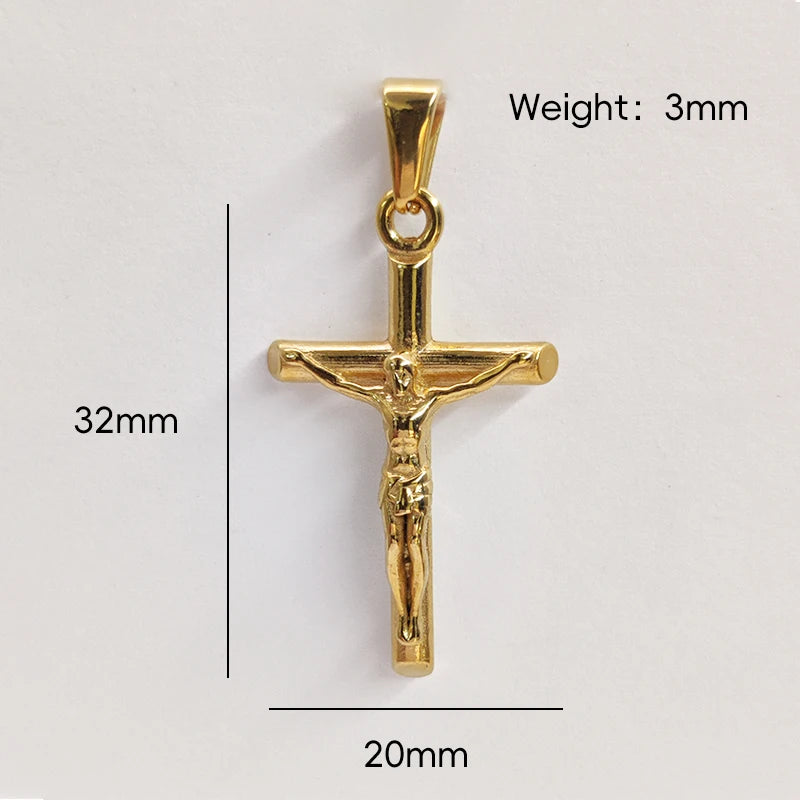 Jesus Cross 18k Gold Plated Stainless Steel Pendant Necklace