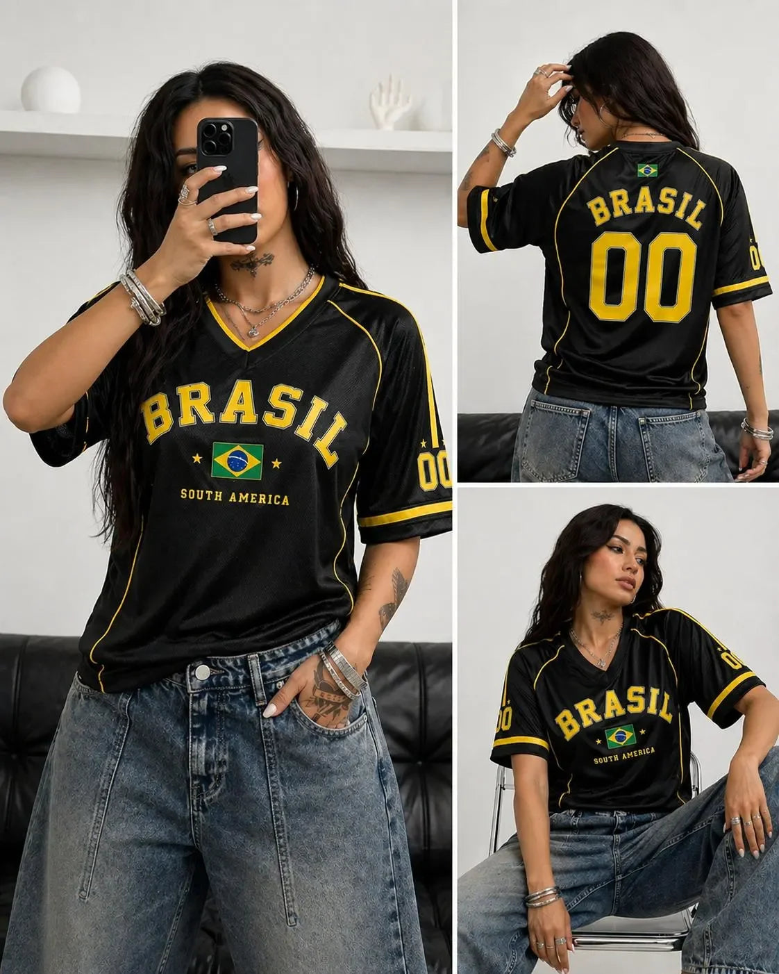 Brazil 00 Print V-Neck Tee