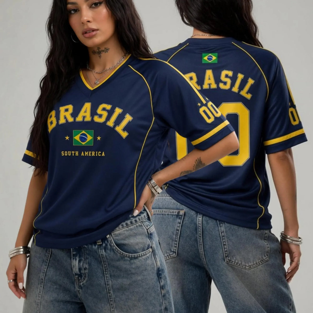Brazil 00 Print V-Neck Tee