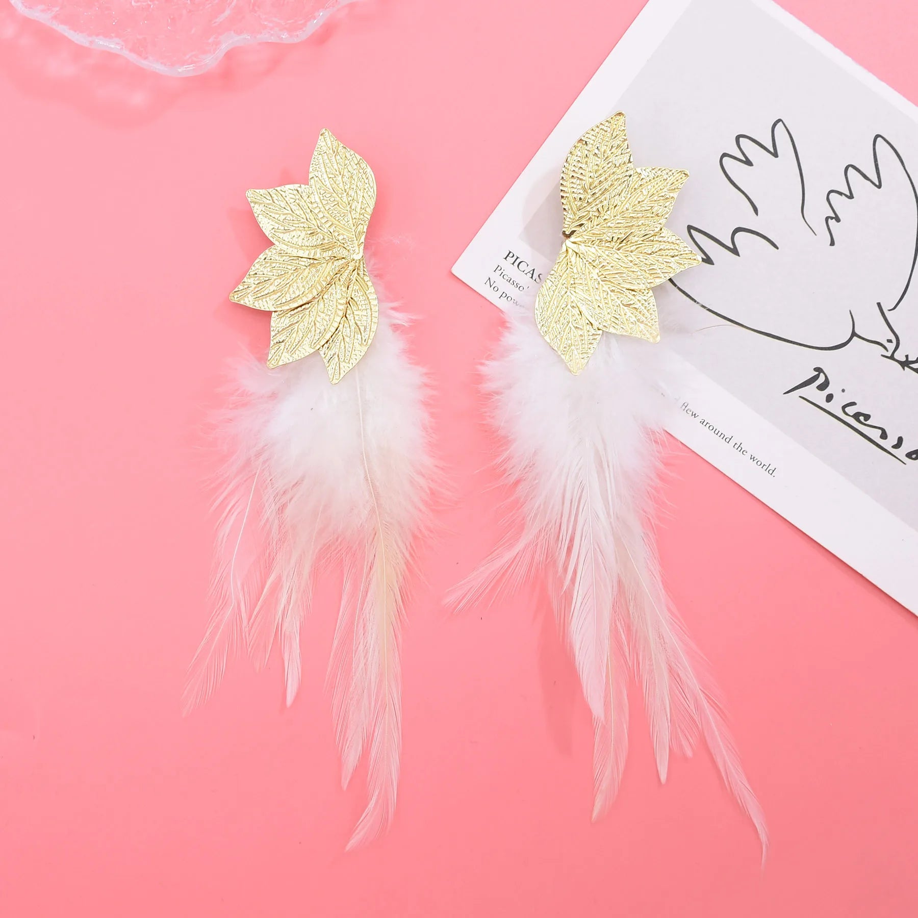 Brown Blue Feather Tassel Earrings