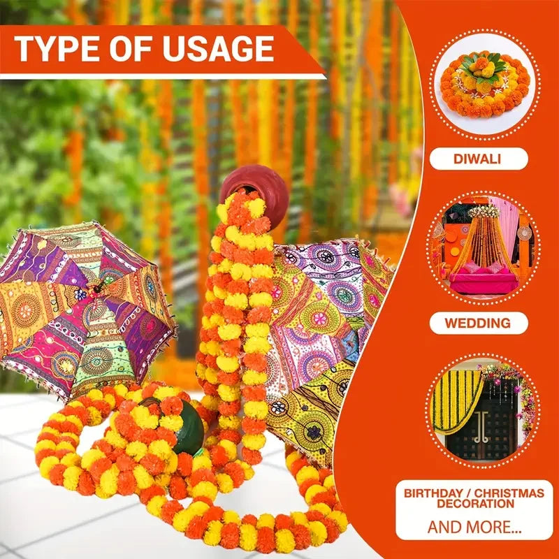 Artificial Marigold Flower Wreath for Diwali, and Mexican Day of The Dead Party Decoration