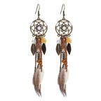 TopHanqi Bohemian Hollow Dream Catcher Leaf Feather Earrings