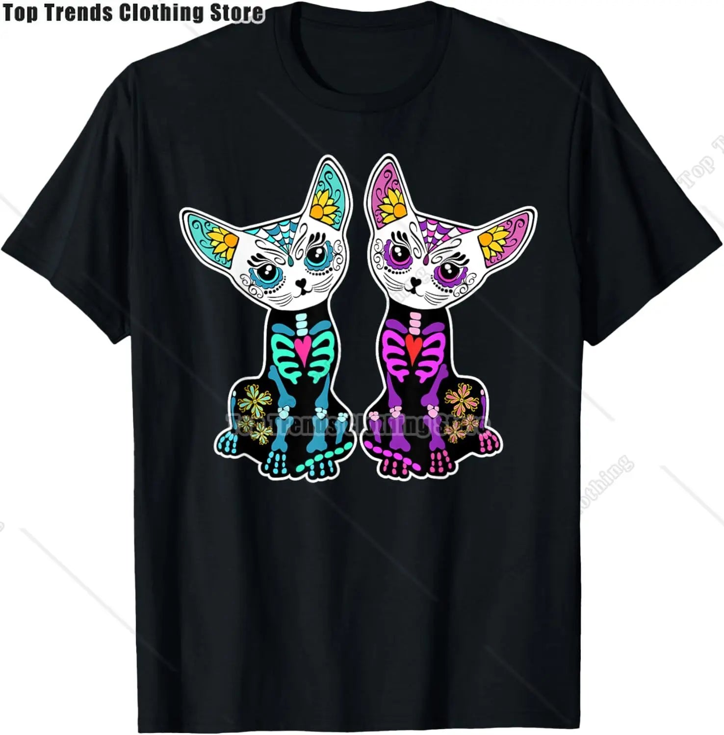 Cute Sugar Skull Cat Dia De Los Muertos Day of The Dead T-Shirt Mexican