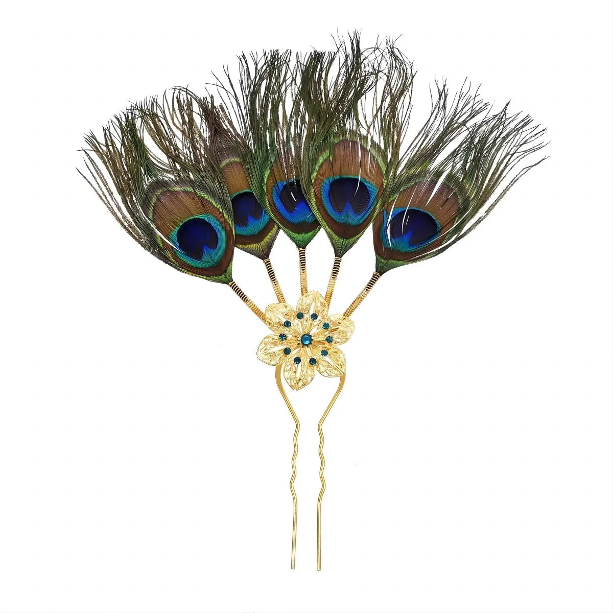 Peacock feather colored sparkle headdress pin