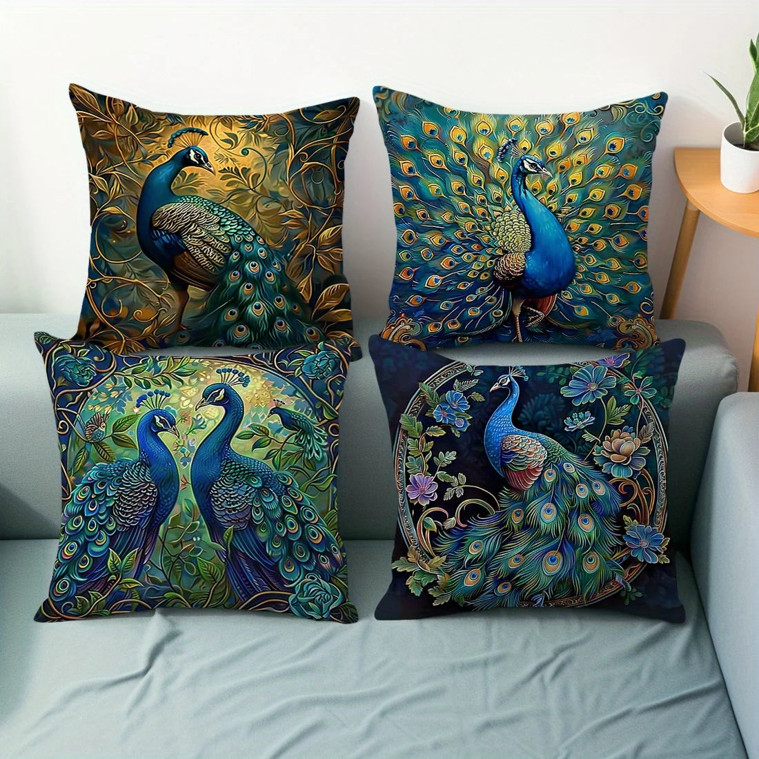Vintage Oil Painting Peacock Throw Pillow Sofa Cover