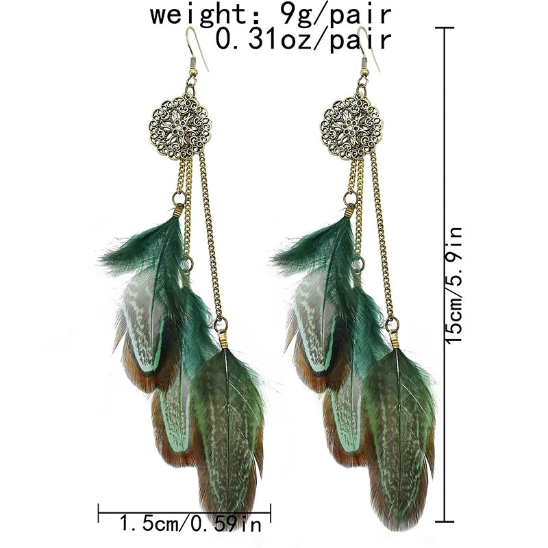 Feather Earrings Handmade Chain Long Earrings
