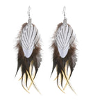 Brown Blue Feather Tassel Earrings