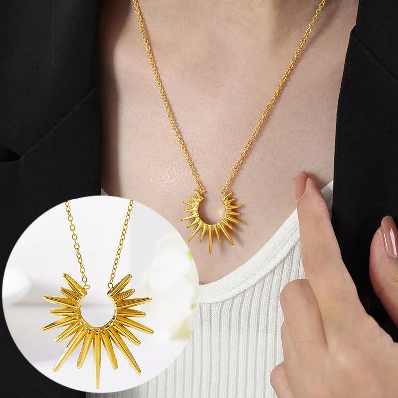 Stainless Steel Crystal Sunflower Necklace