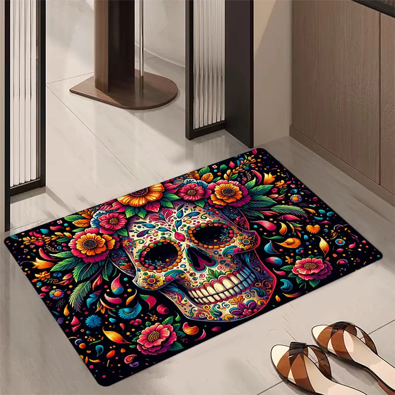 Mexican Day Of The Dead Skull Carpet Home Decor, Water-Resistant, Noni-Slip Floor Mat