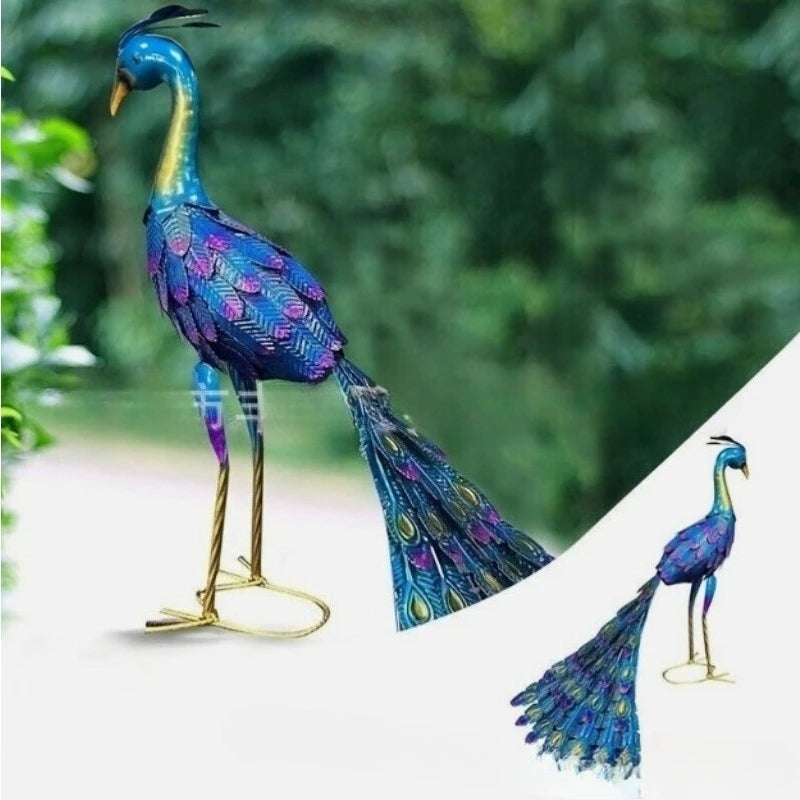 Multicolor Metallic Peacock Statue