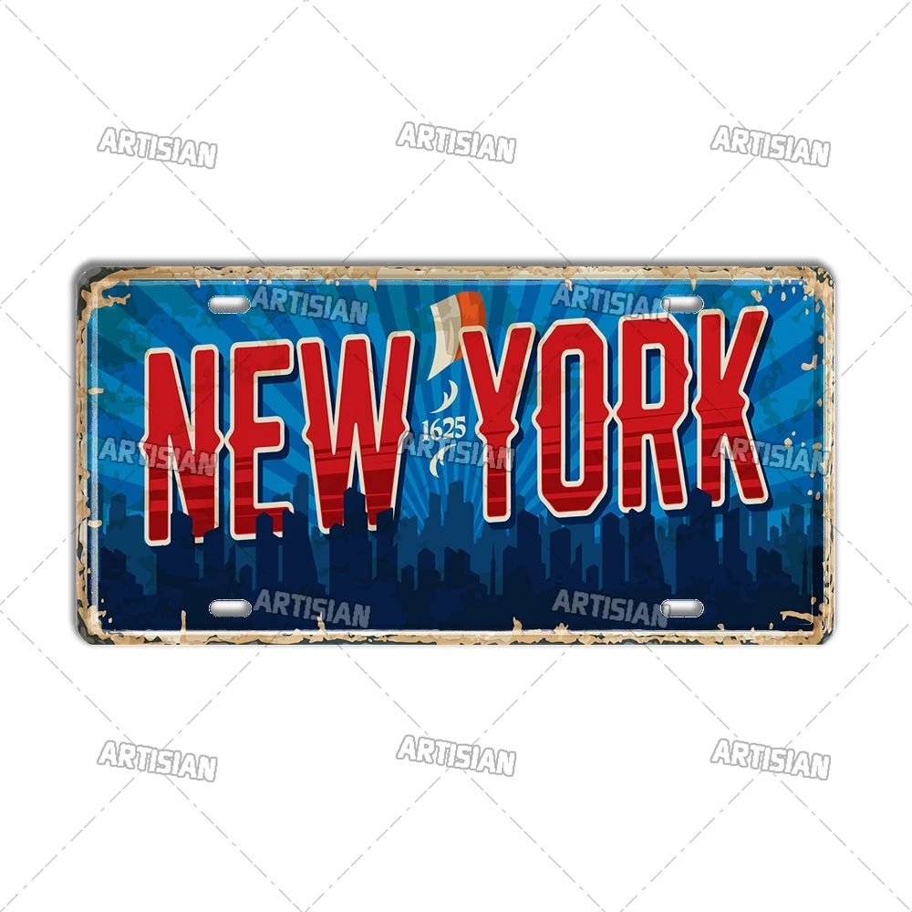 USA License Plate Landmark Metal Sign