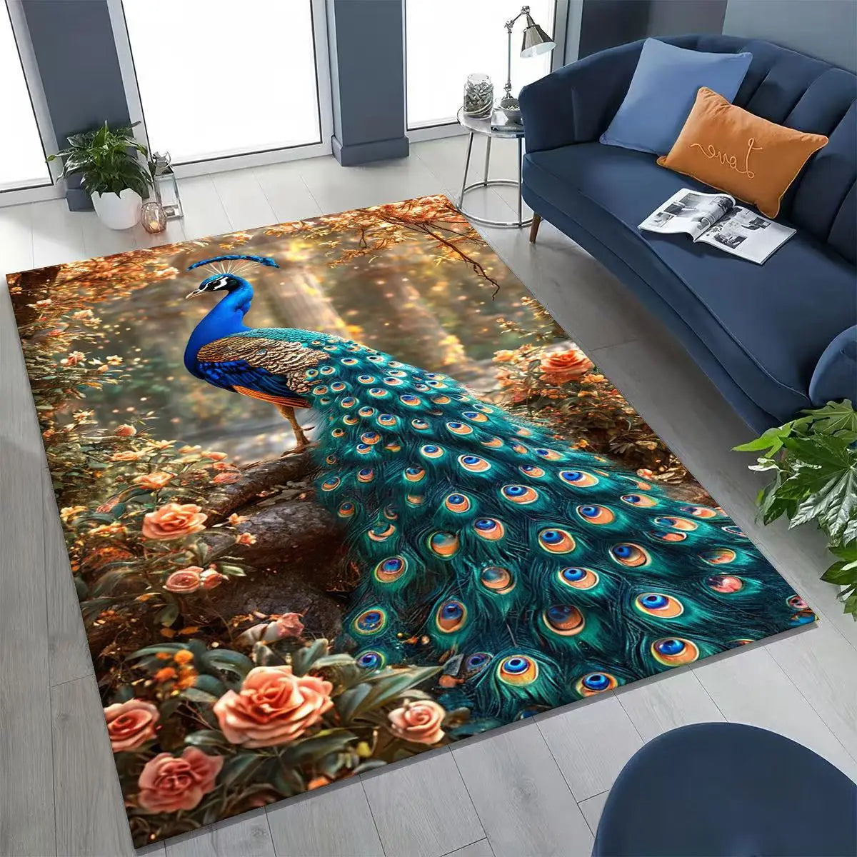 Colorful Peacock Birds Rug