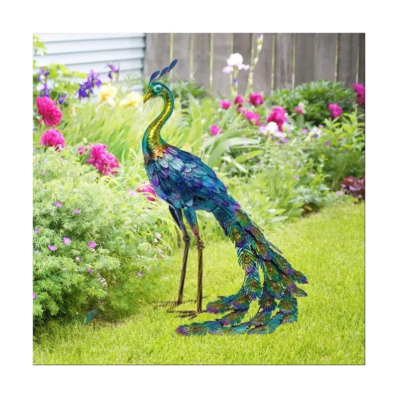 Multicolor Metallic Peacock Statue