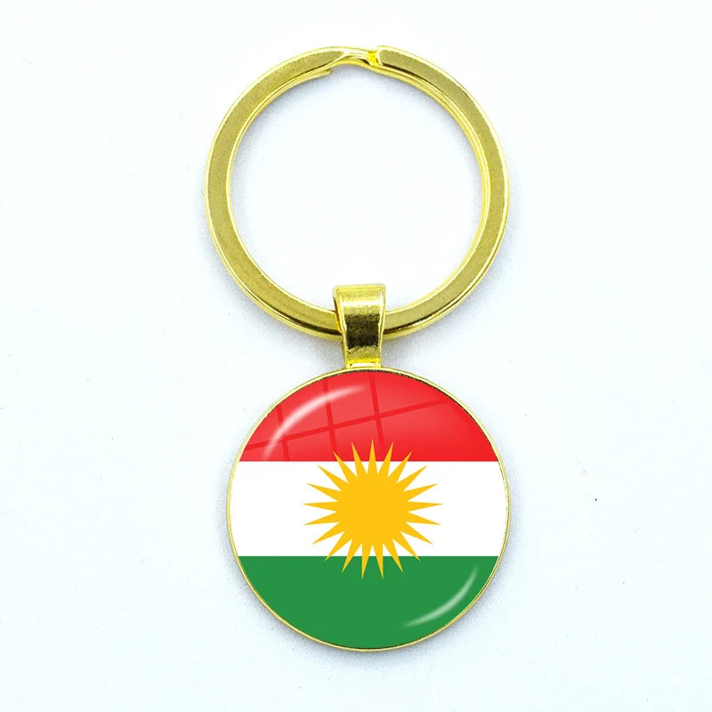 Kurdistan Flag Glass Pendant Keychain Jewelry Charm Bag Souvenir Key Ring