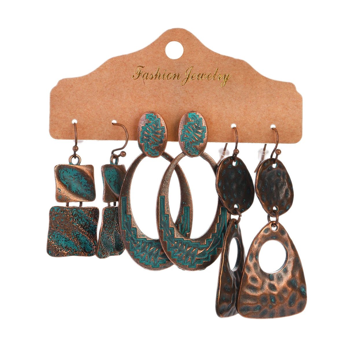 Vintage Bronze Irregular Geometric Triangle Arrow Tassel Dangle Earrings