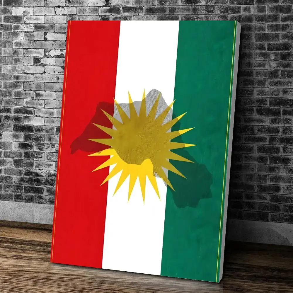 ملصق خريطة العلم الكردي، ديكور منزلي لغرفة النوم والحانة والردهة، طباعة فنية لاصقة على الحائط، ديكور جمالي
