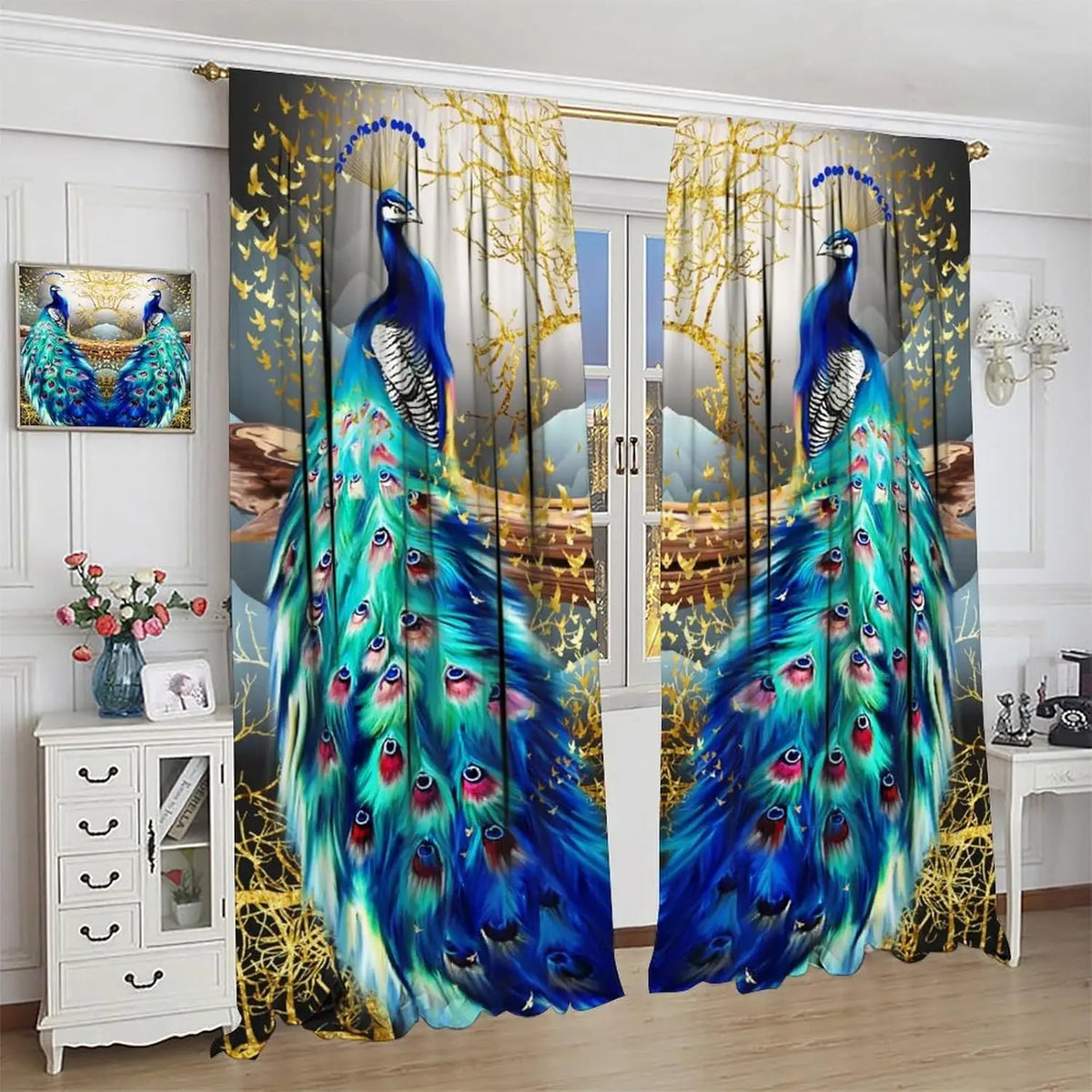 Blue Peacock Curtains