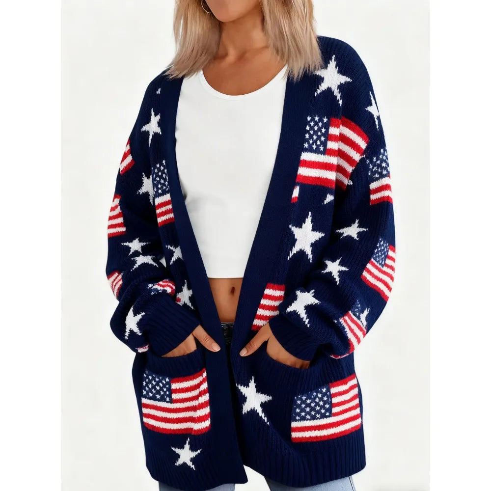 Women Long Sleeve USA Flag Jacket
