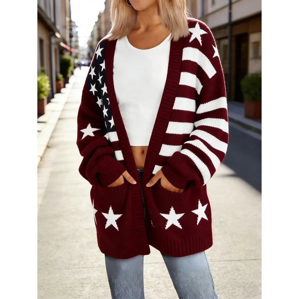 Women Long Sleeve USA Flag Jacket