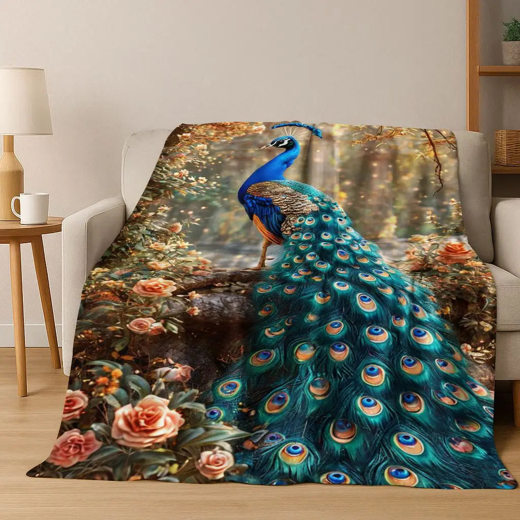3D Colorful Peacock Birds Dream Flannel Blanket