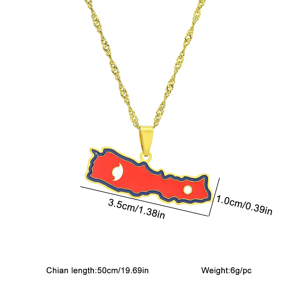 Nepal Map Flag Pendant Necklace