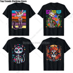 Cute Sugar Skull Cat Dia De Los Muertos Day of The Dead T-Shirt Mexican
