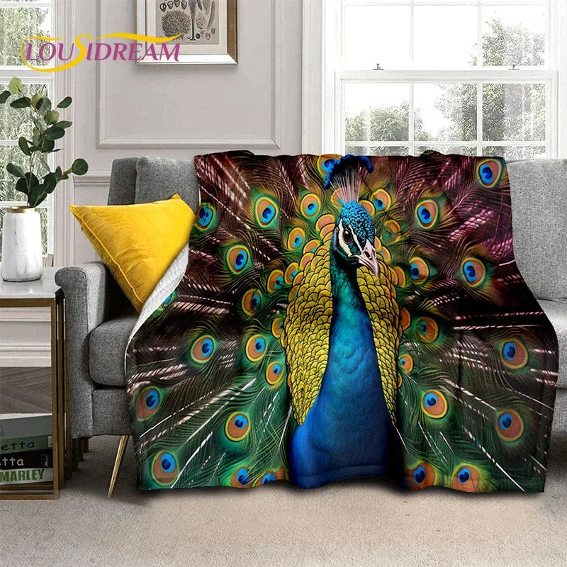Cute Dream Birds Parrot Peacock Cartoon Soft Flannel Blanket