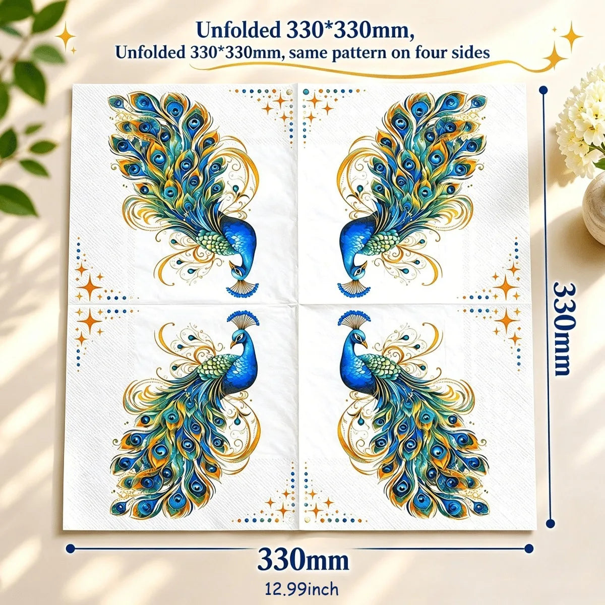 Vintage Blue Peacock Printed Napkins