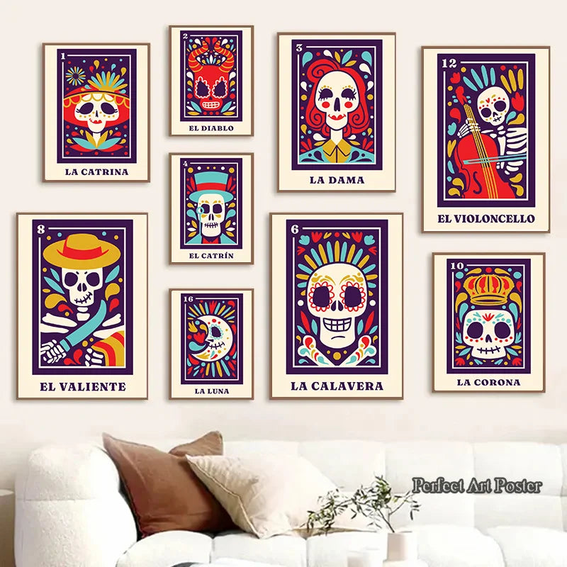 Mexican Skeleton Wall Art Canvas Painting Day of The Dead