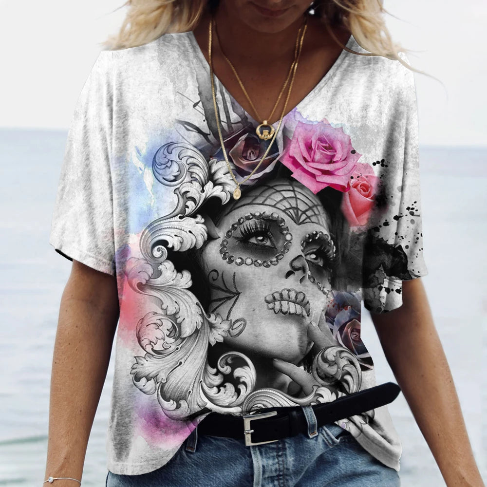 Skulls T-shirt Women's Short Sleeve, Day of the Dead