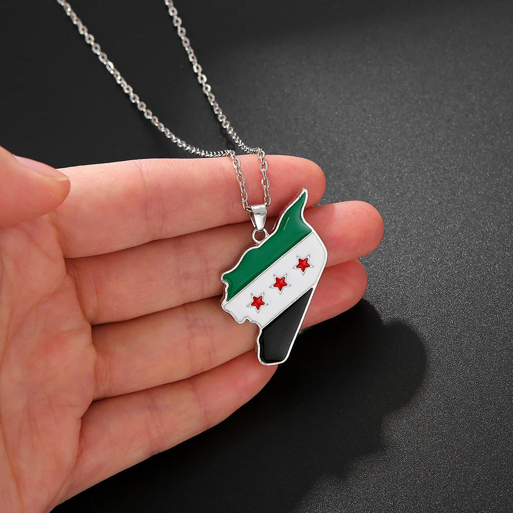 Stainless Steel Map of Syria Pendant Necklace