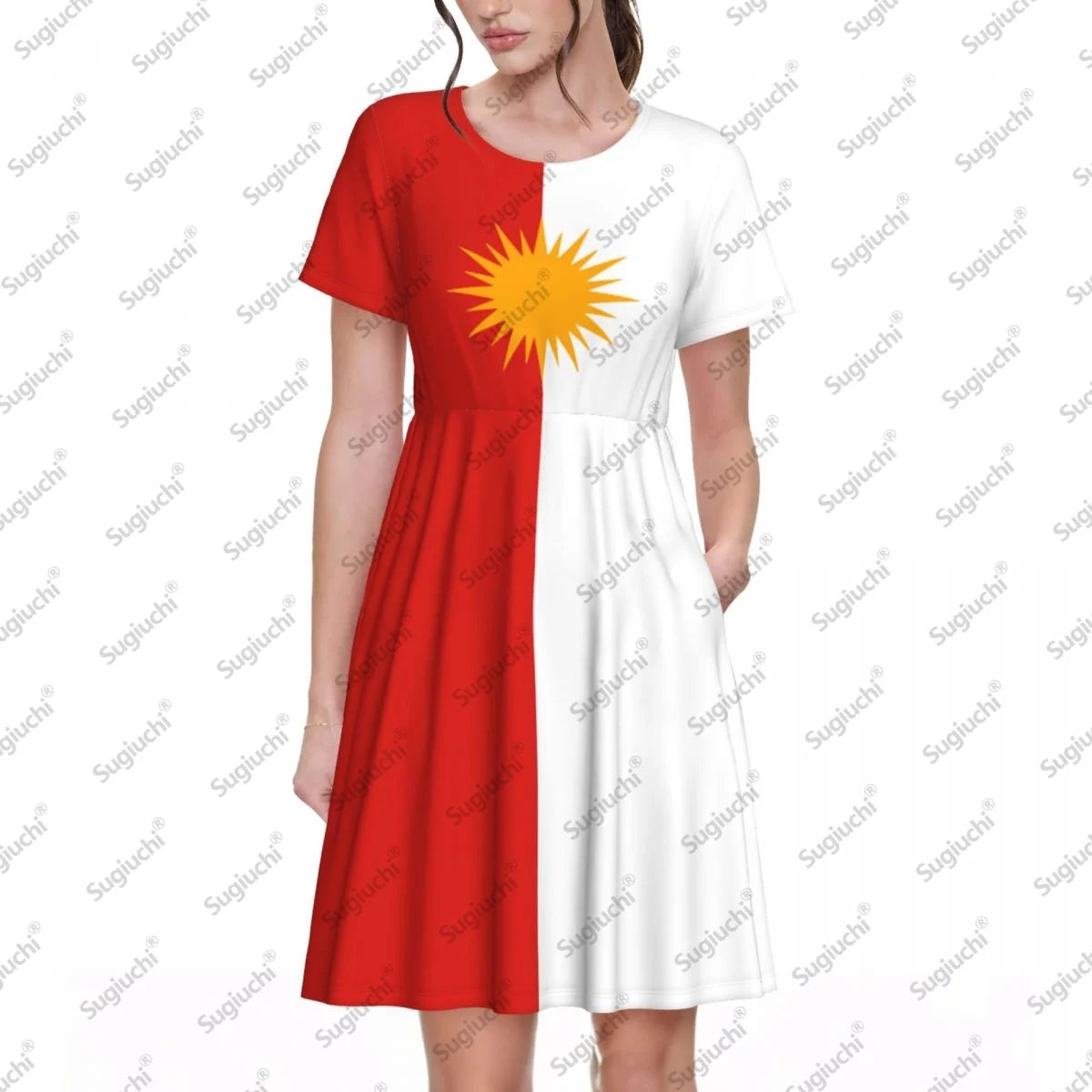 Yezidi Flag Casual Short Sleeve Long Dress for Women