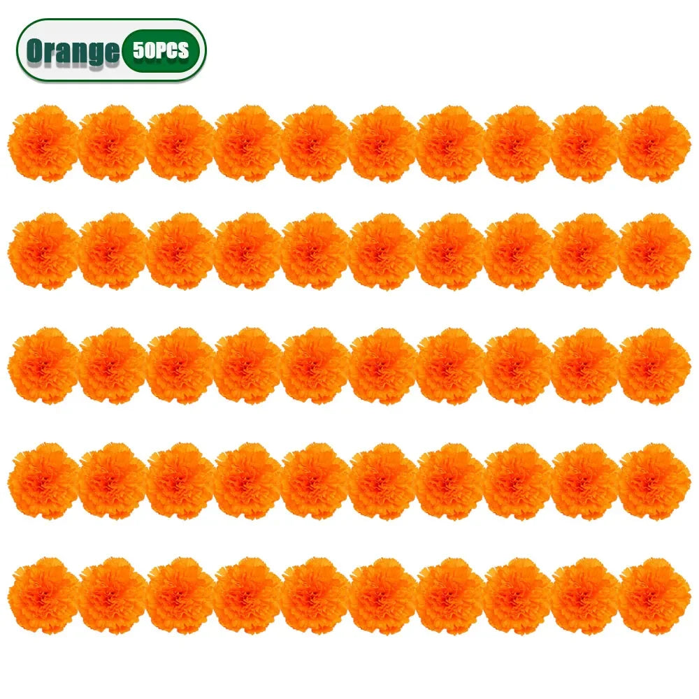 Artificial Carnation Marigold Flower for Diwali, Halloween, and Day of The Dead Party