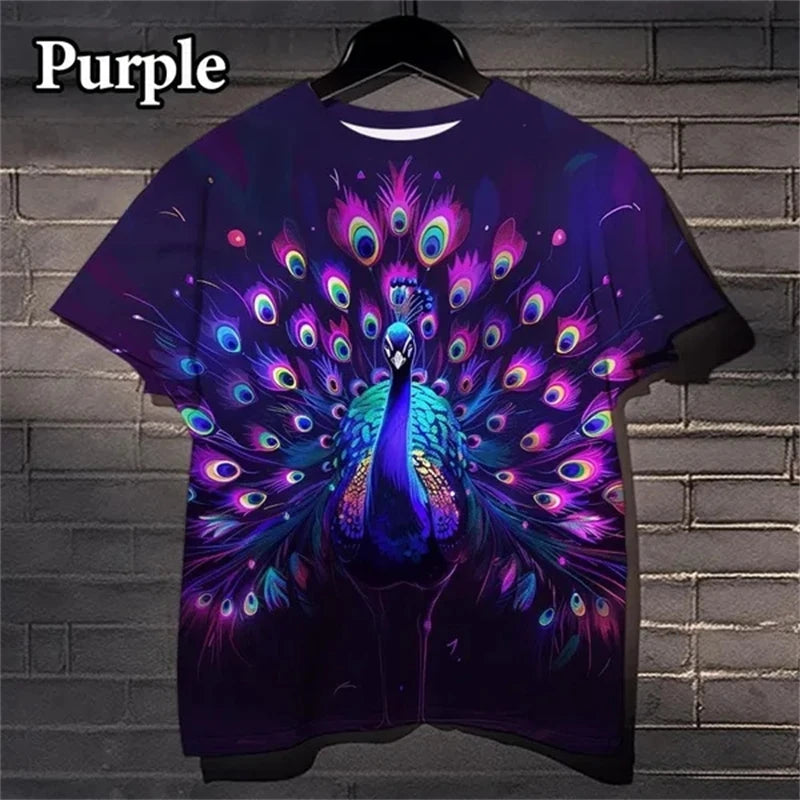 3D Peacock Feather Pattern Casual T-shirt