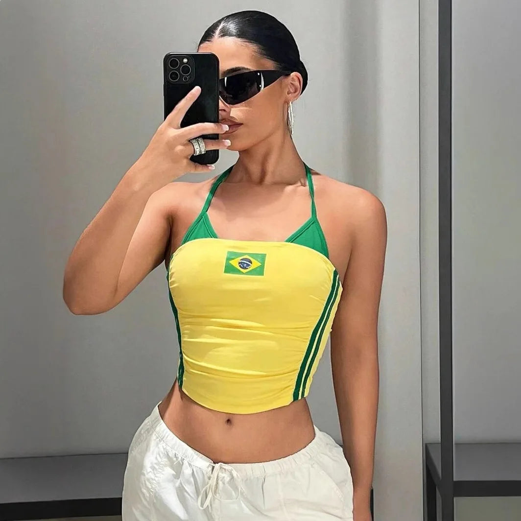 Brazil Flag Crop Top Women