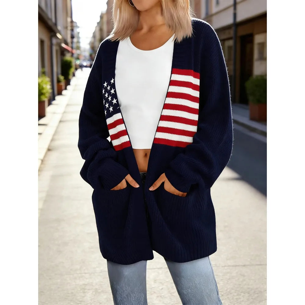 Women Long Sleeve USA Flag Jacket