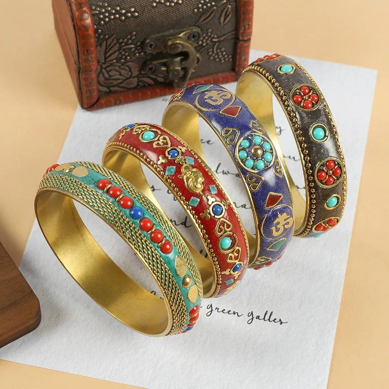 Vintage Brass Bangle, Tibetan Nepali Style