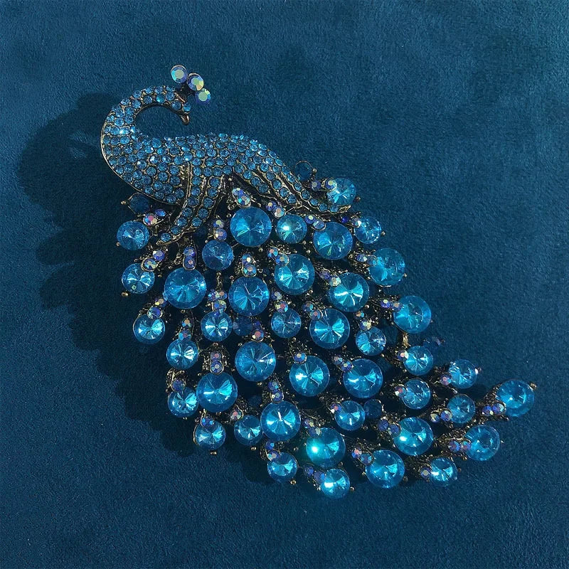 Vintage Crystal Peacock Brooch