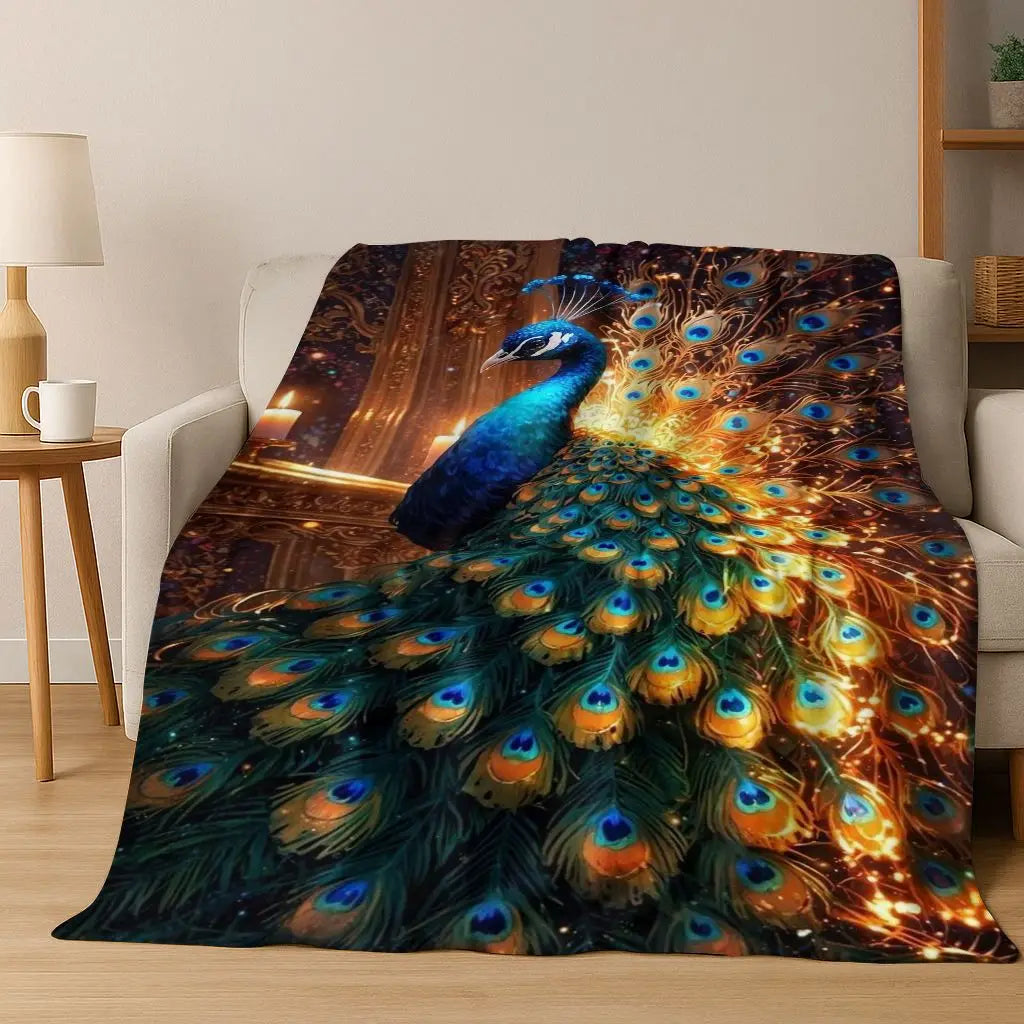 3D Colorful Peacock Birds Dream Flannel Blanket