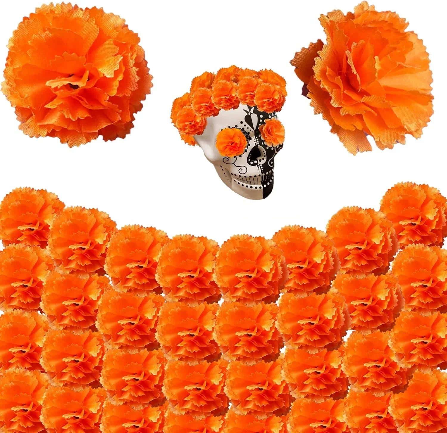 Artificial Marigold Flowers Day of The Dead, Diwali, Halloween Home Decor