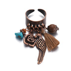 Ethnic Flower Feather Tassel Rings For Women Vintage Antique