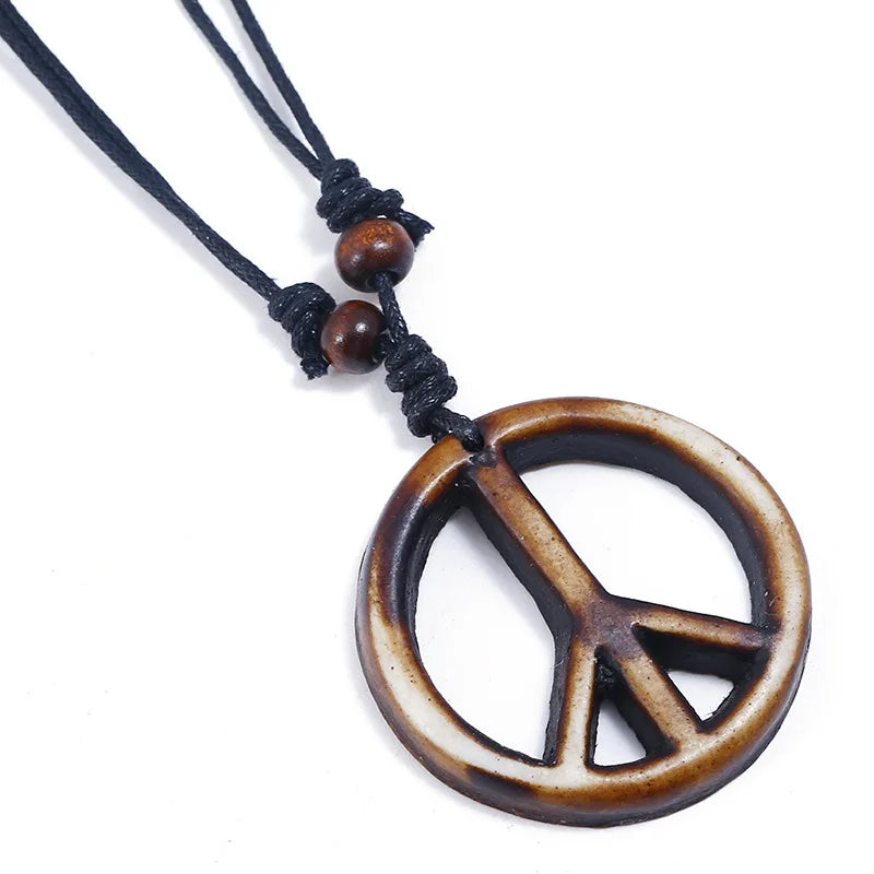 Resin Peace Symbol Pendant Necklace,Adjustable