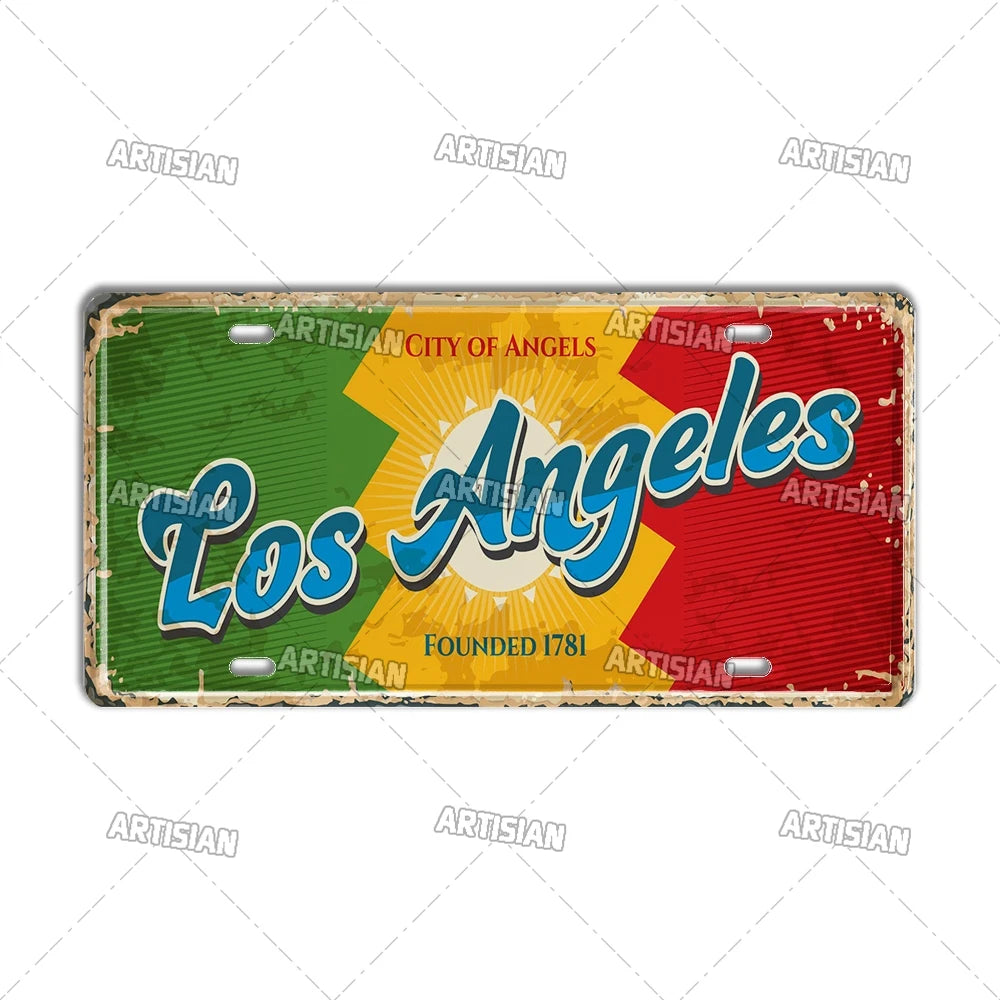 USA License Plate Landmark Metal Sign