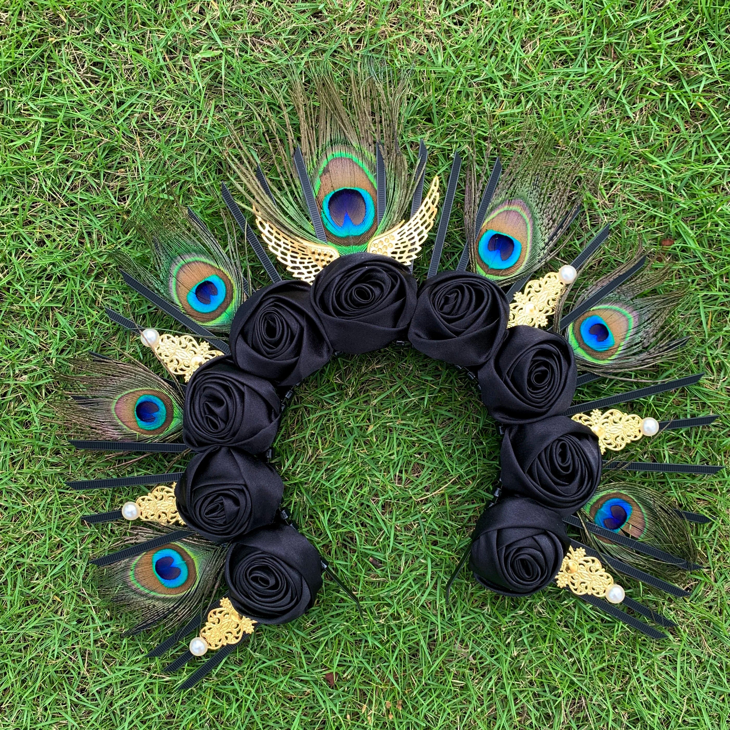 Peacock Feathers Golden Accessories Crown