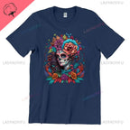 Skull T-Shirt La Catrina Girl with Purple Roses Dia De Los Muertos Day of The Dead